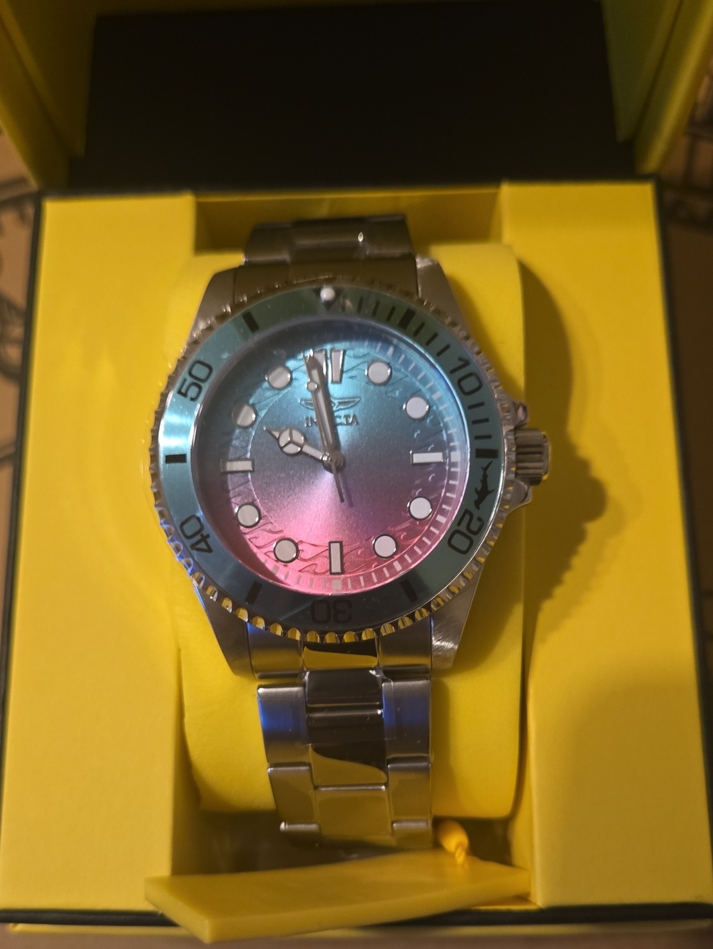 Invicta Stainless Steel Pro Diver Watch with Blue and Pink Gradient Dial